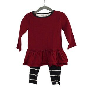 Burts Bees Baby Girls Red Dress & Striped Legging Set 18M Organic Cotton
